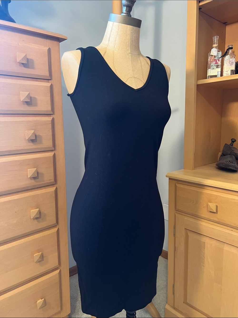 Classic Black Sleeveless V-Neck Bodycon Dress